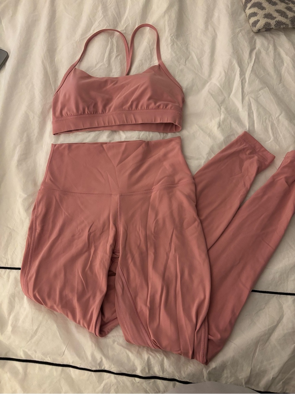 lululemon athletica Rose Pink Sports Bra and High-Waist Shorts Set - Picture 2 of 2